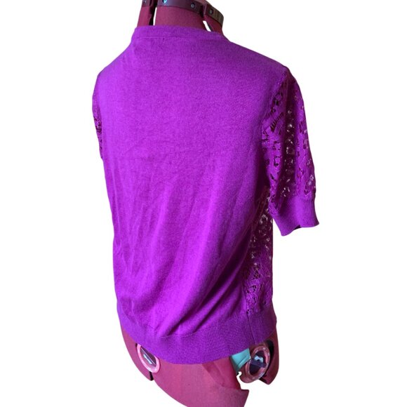 JESSICA - Magenta short-sleeved cardigan - open lace knit fabric - Medium - Picture 7 of 7